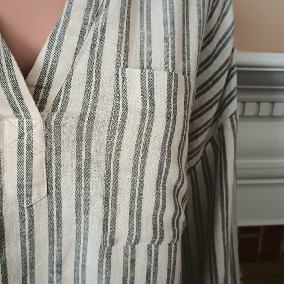 Madewell Lakeline Popover Shirt XXL Gray Striped Linen Blend Pullover Pockets - Picture 4 of 10